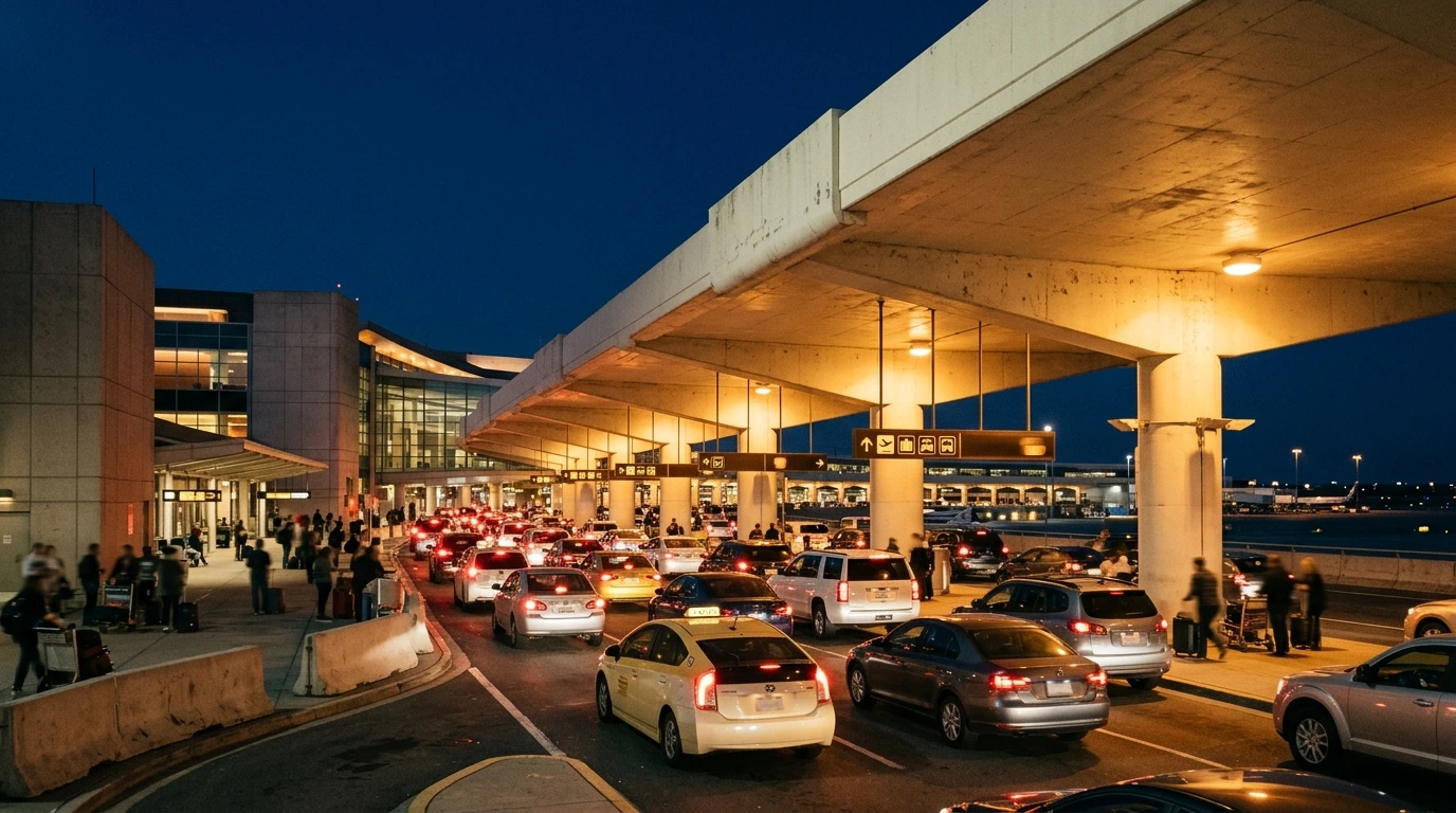 Hall des départs de Roissy-Charles-de-Gaulle vu depuis la zone de dépose des véhicules