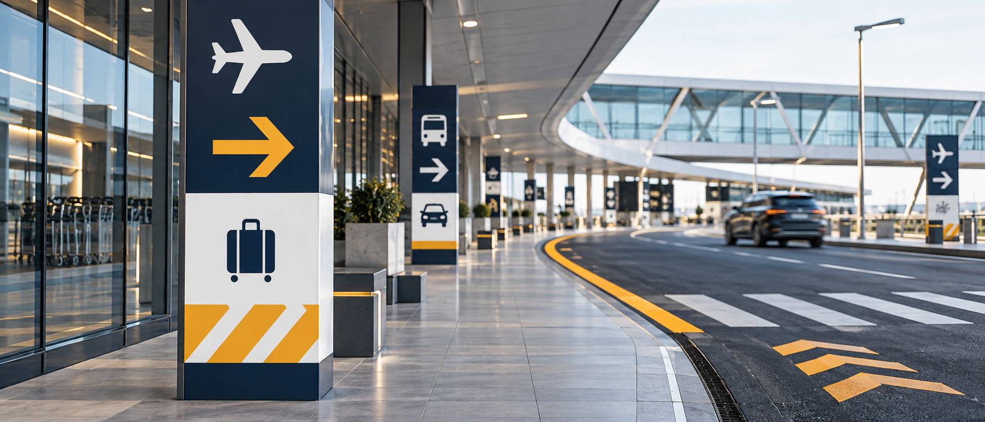 Détail de signalétique d'aéroport et de marquage au sol