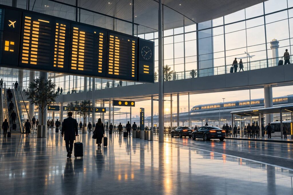 Illustration éditoriale du sujet : VTC ou Roissybus pour Paris–CDG : temps et prix réels